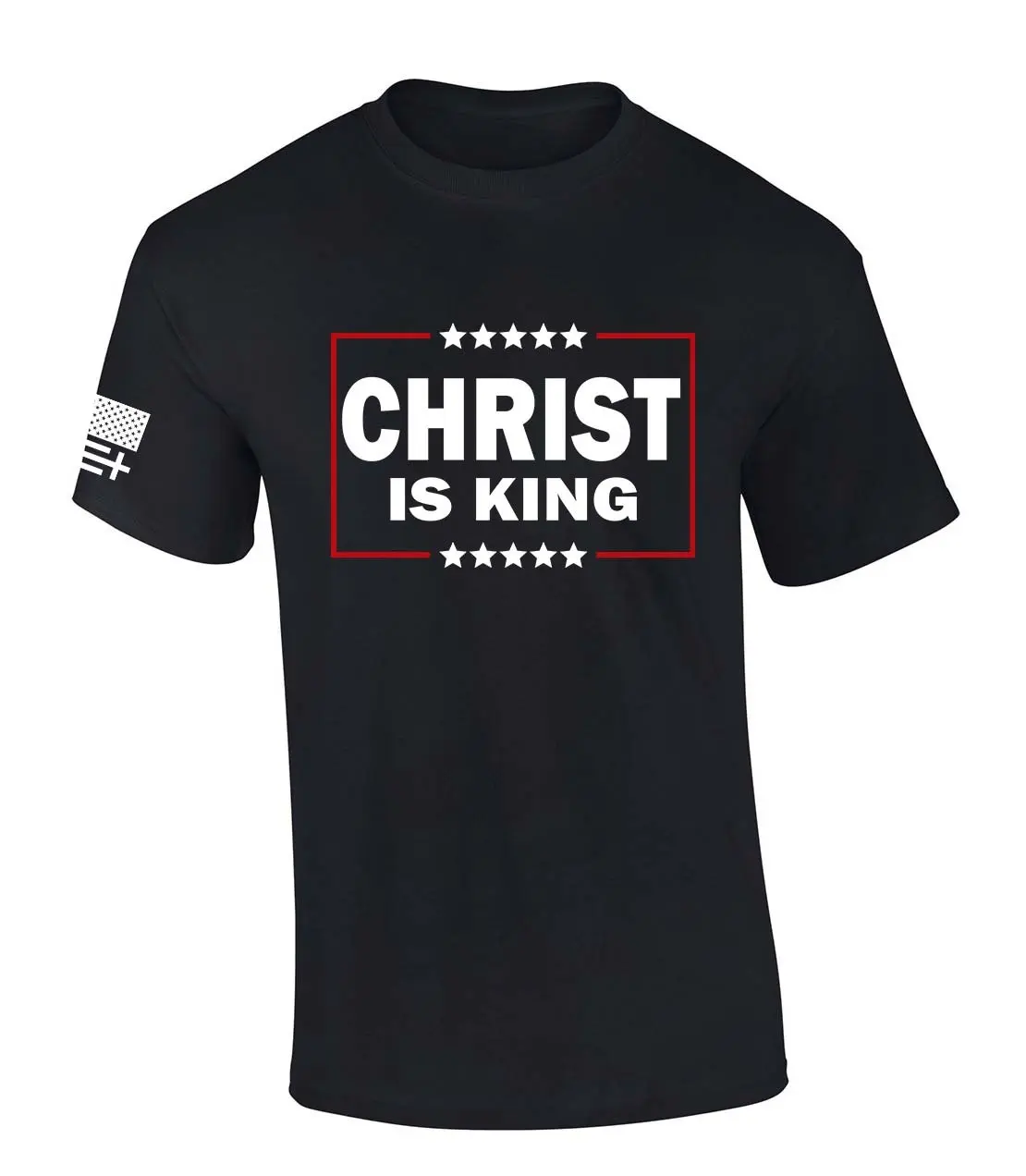 TRENZ SHIRT COMPANY Men's Christ Is King Graphic T-Shirt, Patriotic Christian Short-Sleeve with American Flag, Breathable Round Neck Cotton, Shortsleeve, Tops, Breathable Fabric, Graphic Sleeves, Flag Print, Available In A Variety Of Sizes, Casual, Christ