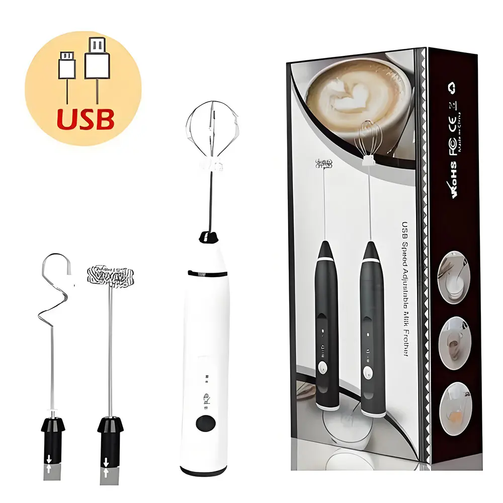Electric Stainless Steel Handheld Milk Frother - USB-Rechargeable 1200mAh Double Whisk, Adjustable Speeds, Ergonomic Handle, Portable Eco-Friendly Travel Kitchen Utensil for Coffee, Egg Mixing, US Stock, Handheld Drink Mixer
