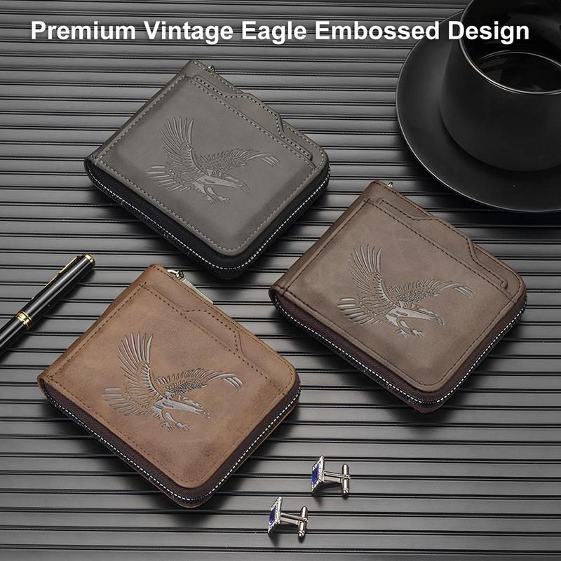Men’s Vintage Eagle Embossed Bifold Wallet – Durable Short Wallet with Multiple Card Slots for Business, Work & Daily Use