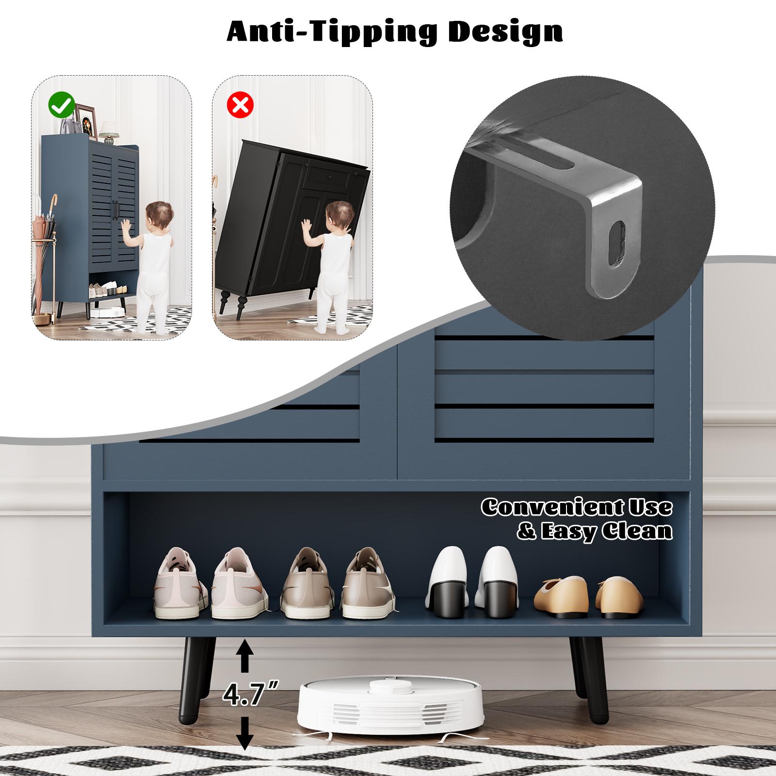 【HolidayHaul】Shoe Cabinet with Doors, 6-Tier Shoe Storage Cabinet with Adjustable Shelves, Wooden 50'' Tall Shoes Rack Organizer Cabinet for Entryway, Front Door, Hallway Closet, Living Room - Blue