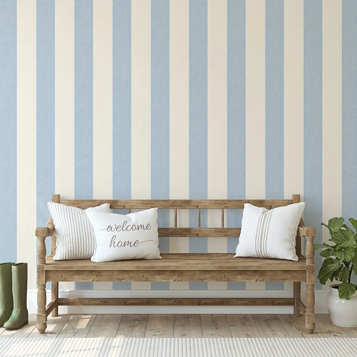 Blue Vertical Striped Wallpaper, Self-Adhesive Peel & Stick Home Decor, Ideal for Cabinets, Bedrooms, Living Rooms, Stairs