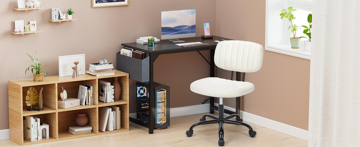 Compact Office Chair - Height Adjustable Rolling Swivel Desk Chair with PU Leather, Armless Task Chair for Small Spaces, Home, Bedroom, Student & Vanity Use