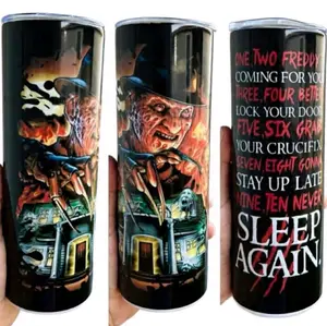 Freddy Krueger Tumbler 20oz Stainless Steel Bottle Water Bottles Cup Mug Portable Bottled Washable Reusable Lid Straw Handmade Insulated Tumbler Drinkware Flasks Horror Halloween