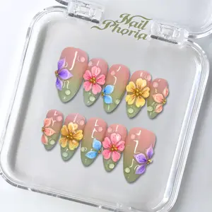 NailPhoria PETALS IN PASTEL - Spring Handmade Press-On Nails | Reusable, Salon-Quality, Long-Lasting, Glossy Design