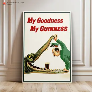Vintage Beer Advertisement Canvas Wall Art | “My Goodness My Guinness” Poster-Style Print | Pub Kitchen Deco