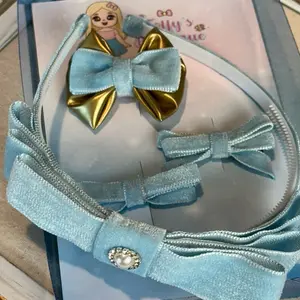 Green Velvet Bow Headband & Hair Clips Set for Girls | Handmade Kids Hair Accessories | Foffys Bowtique