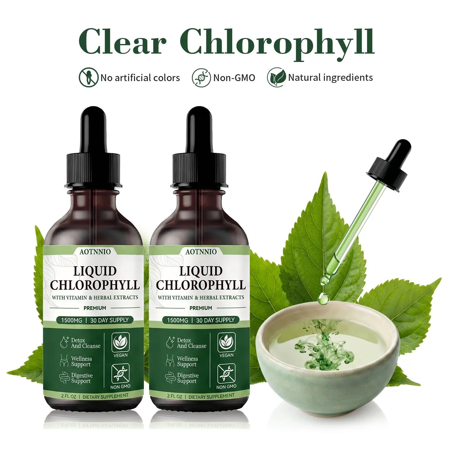 Liquid Chlorophyll Drops | 2 oz | Vegan, Non-GMO & Gluten-Free | Natural Mint Flavor | Daily Dietary Supplement