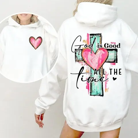 Christian  Vintage Longsleeve Sports Top - God Is Good Tee, Brushstroke Cross Bold Heat Print, Smooth Graphic Garment, Crisp Print Retention, Varsity Style, Comfortable Fit, Easy Matching