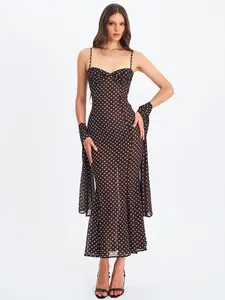 Yadira Brown Base Polka Dot Chiffon Maxi Dress