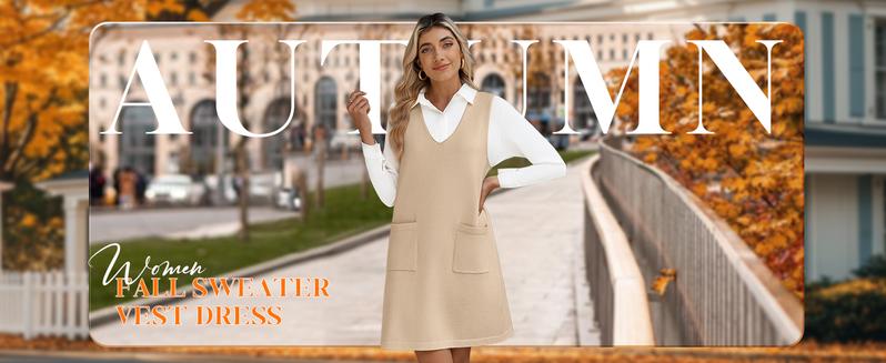 Women's Sweater Vest Dresses for Women 2025 V Neck Sleeveless Knit Pullover Sweater with Pockets Fall Winter Outfits Casual Boho Fashion Chic Elegant Thick