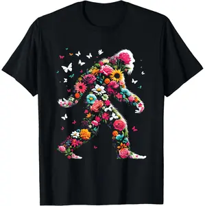 Vintage Floral Bigfoot Design For Sasquatch Enthusiasts T-Shirt