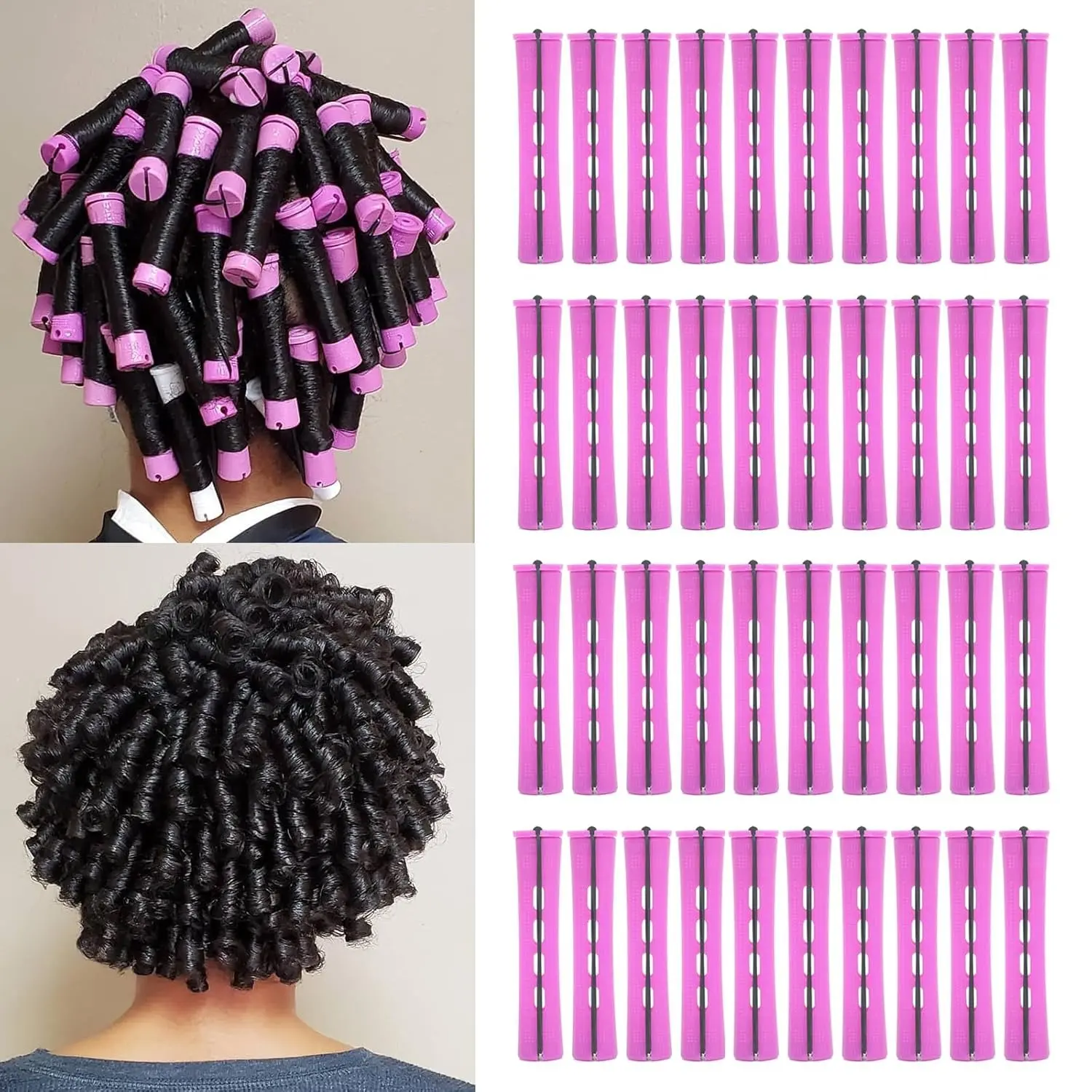 40 Pcs Perm Rods For Short Hair Purple Heatless Curl Rods For Long & Natural Hair,Medium Size Hair Rollers For Black Women(Purple 40Pcs)