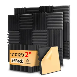 36 Pack Self-Adhesive Acoustic Foam Panels, 12 x 12 x 2 Inches High Density Wedge Sound Proof Foam Panels for Walls, Fire Resistant Soundproof Wall Panels for Home Office & Studio (Black)