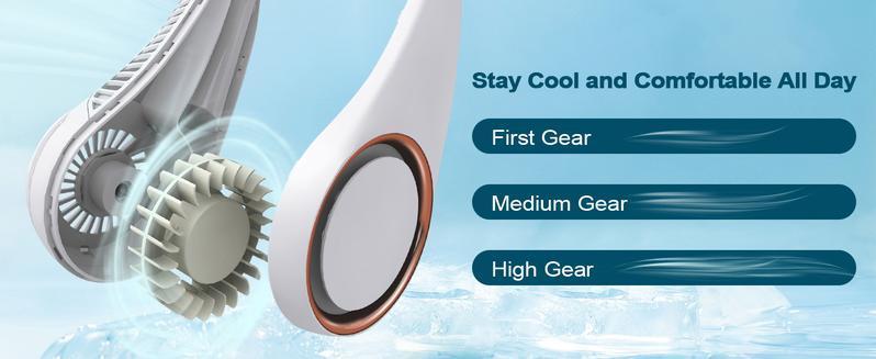 A neck fan suitable for sports, equipped with rechargeable bladeless cooling technology, with a battery life of up to 8 hours - the hands-free design provides cooling effect when you are moving, traveling or engaging in outdoor activities.