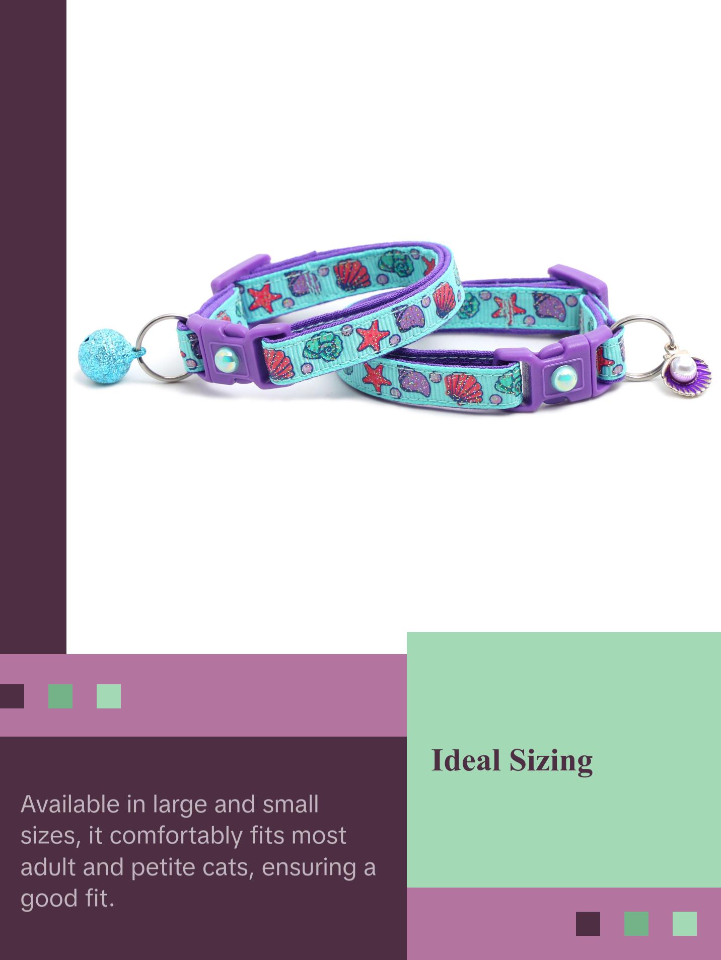 Beachcomber Breakaway Safety Cat Collar with Jingle Bell & Charm by Pugs2Persians Seashell Beach Summer Tropical