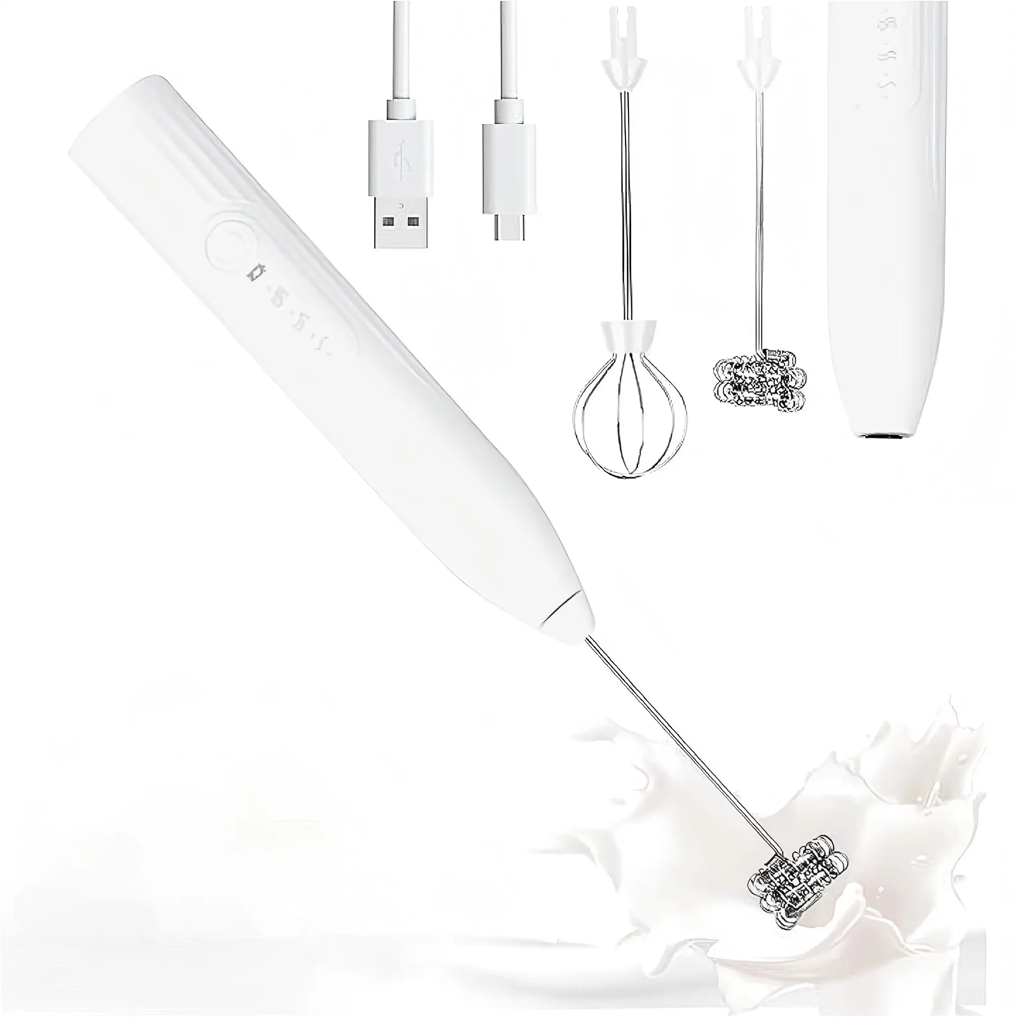 Rechargeable Electric Whisk - Handheld Mini Mixer, Portable Egg Beater for Baking, Kitchen Use (White/Black)