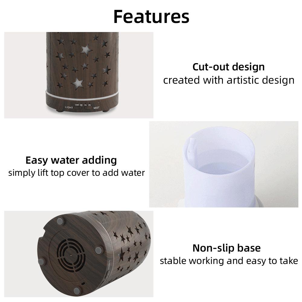 Star Hollow Essential Oil Diffuser Hollow Ultrasonic Aromatherapy Diffuser 7 Color LED Lights, Quiet & Auto Shut Off Star Hollow Essential Oil Diffuser Hollow Ultrasonic Aromatherapy Diffuser 7 Color LED Lights, Quiet & Auto Shut Off