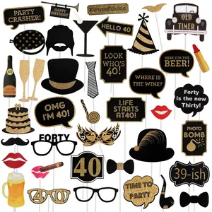 40th Birthday Photo Booth Props - 41 Pcs Black and Gold Decor, Funny Milestone Party Supplies for Men & Women, Retro 1986 Theme Selfie Station Accessories for Surprise Party, 40th Anniversary & Celebration Bash