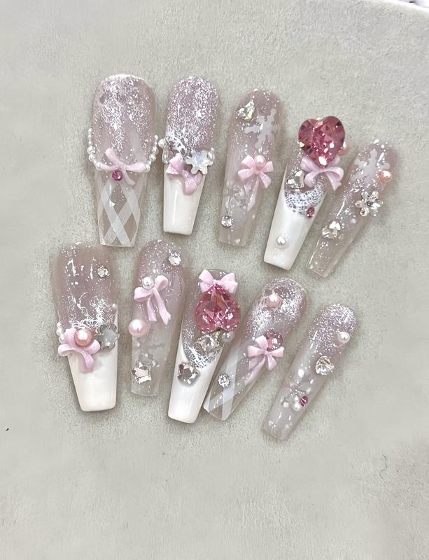 Thalomis° 100% Handmade Mystery Nail Set — Solid Design with Sticky Tabs, Nail File & Cuticle Stick, Natural Plant-Based Adhesive, Safe & Harmless Press-On Nails