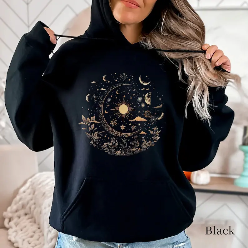 Magic Moon Sweatshirt, Witch Style Hoodie, Mysterious Moon Sweater, Gift for Moon Lovers, Starry Sky Moon, Witch Aesthetic Gift, Moon Sweatshirt Casual Long Sleeve