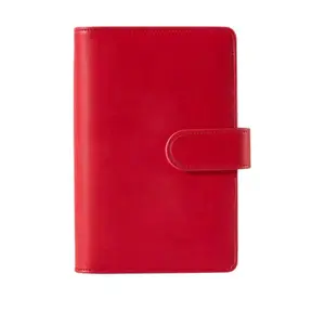 A6 Ring Budget Binder with Folders and Inserts - Red Leatherette Cover, Durable Design, Ideal for Organizing Notes and Documents