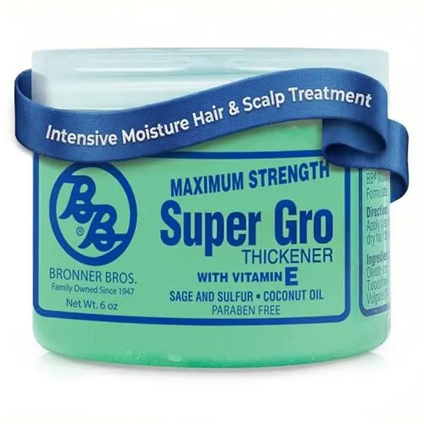 Bronner Bros BB Super Gro Max – Maximum Strength Hair Dress & Scalp Treatment, Moisturizing Grease for Dry Scalp & Breakage Support, With Coconut Oil, Vitamins, Sage & Sulfur, For All Hair Types, 6 oz
