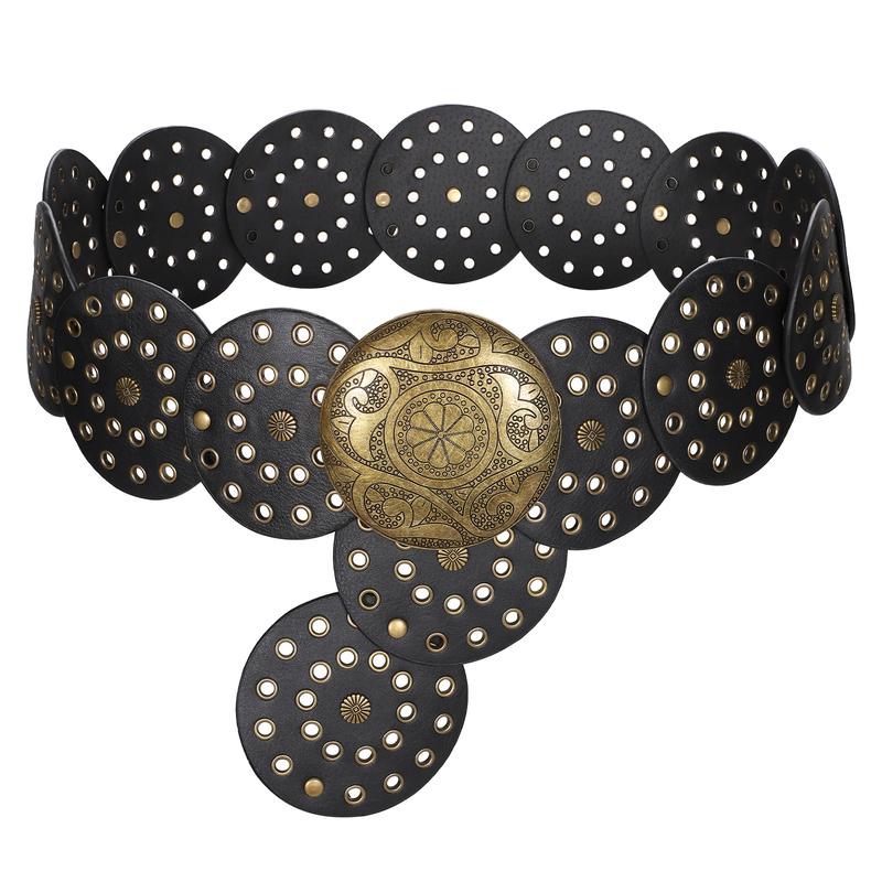 XZQTIVE Women Western Vintage Leather Belt Western Disc Belts Ladies Western Belt Boho Belt for Dresses Jean design belt denim belt