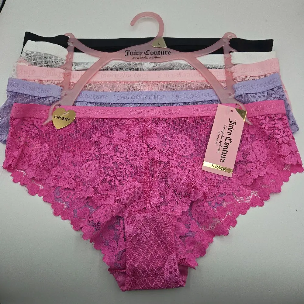 Juicy Couture Women's Size L ,all lace Multicolo, Set of 5 Cheeky