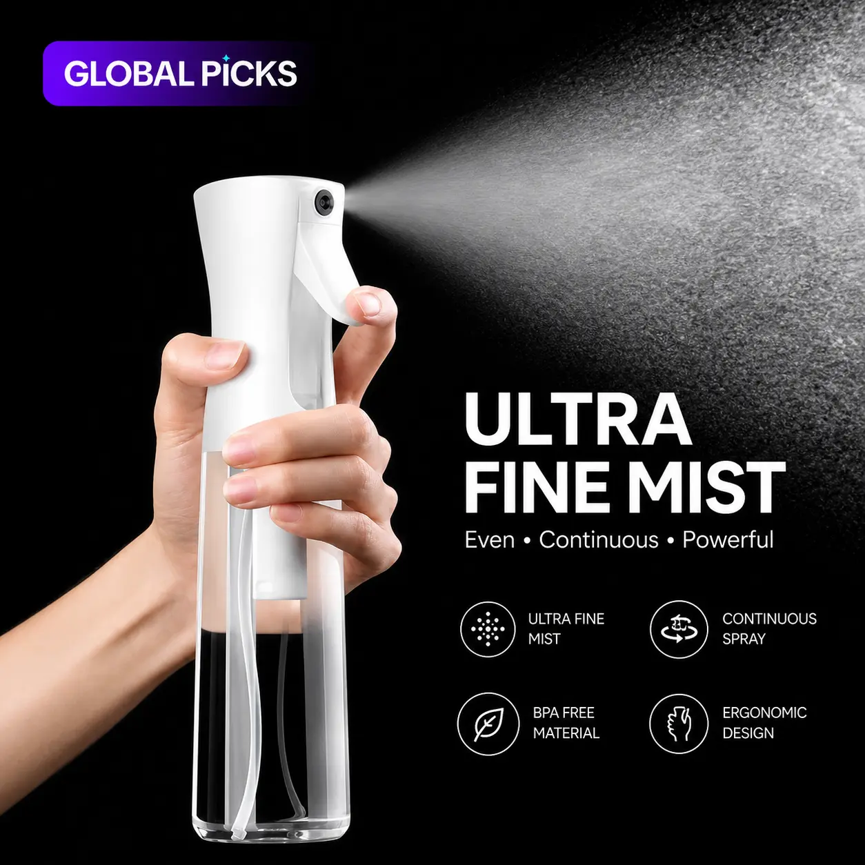 6.76Oz (200ml) Ultra-Fine Continuous Water Spray Bottle - 1 Pcs 20cm Height Handheld Mister Home Supplies for Fabric Care, Hair Styling, Furniture Maintenance, Home & Travel Use, Eco-Friendly