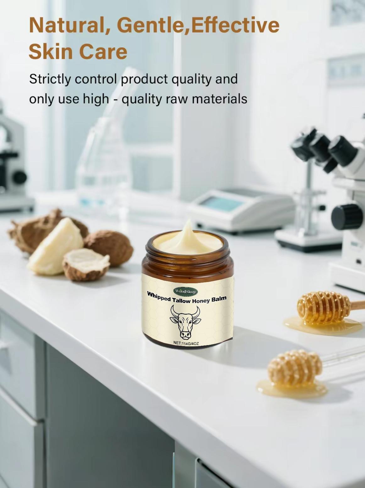 WoodSleep Whipped Grass-Fed Beef Tallow Honey Balm 4 Oz Moisturizing Cream for Soft Smooth Skin Handmade All-Natural Moisturizer Lavender Hydrating Comfort Moisture Boost Cream Luminous Firming Cream Body Care