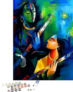 Tulip N Turtle Krishna Radha Abstract Nest Diy Acrylic Paint by Number Kit for Adults Kids Beginner Color 32 Yellow Wall Decoration