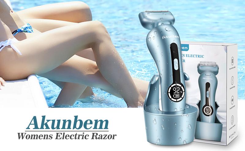Akunbem Electric Shaver for Women Best Electric Razor for Womens Bikini Legs Underarm Public Hairs Rechargeable Trimmer with Detachable Head Cordless Wet Dry Use Precise Safe Christmas Gift New Year Gift Shaving Waterproof