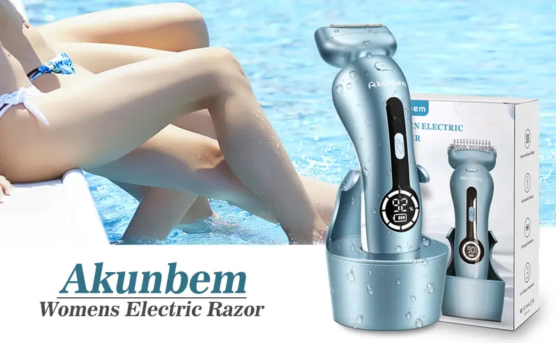 Product Introduction of Akunbem Electric Shaver for Women Best Electric Razor for Womens Bikini Legs Underarm Public Hairs Rechargeable Trimmer with Detachable Head Cordless Wet Dry Use Precise Safe Christmas Gift New Year Gift Shaving Waterproof 3