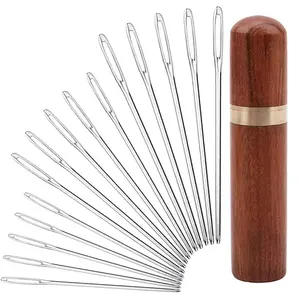 25 Portable Wide-Eye Sewing Needles Set, Hand Sewing Needles, Embroidery Needles, Wooden Needle Storage Box, Small Tin Needle Box, Transparent Storage Tube