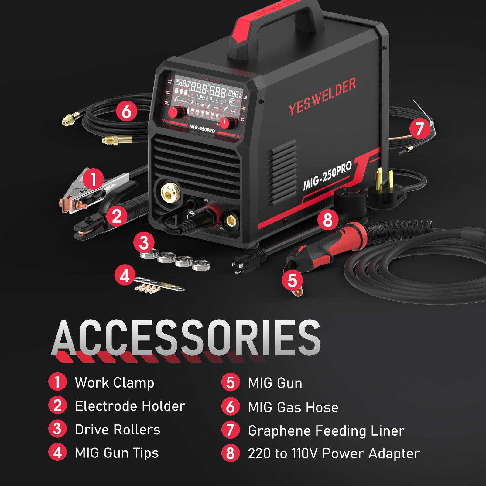 YESWELDER MIG-250PRO 250Amp 110/220V Aluminum MIG Welder with Pulse | 6-In-1 Gas MIG/Pulsed MIG/Flux Core/Spool Gun/Lift TIG/Stick Multiprocess Welding Machine | Spool Gun Compatible