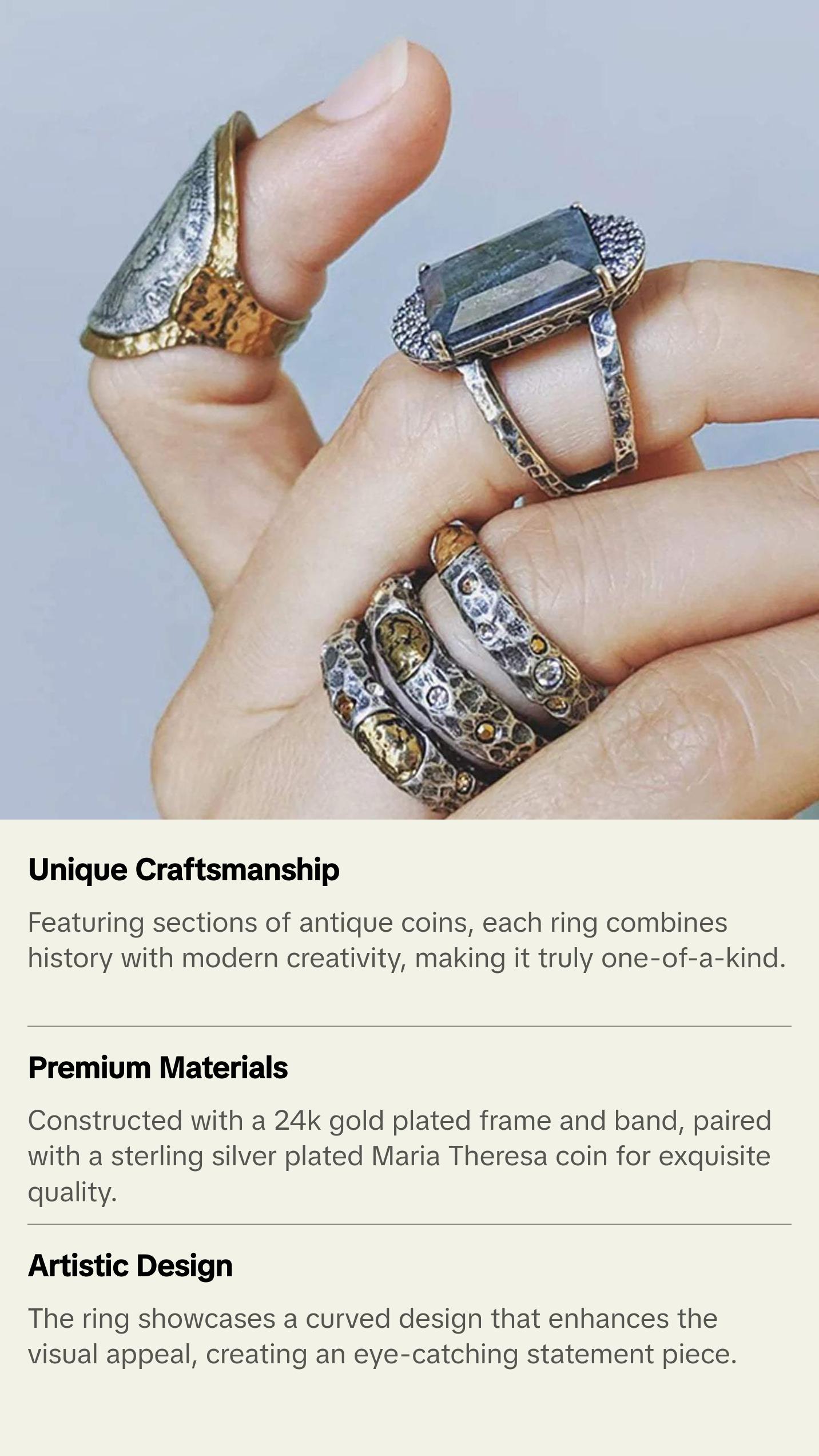 Tat2 Designs Gold Maria Theresa Curved Coin Ring