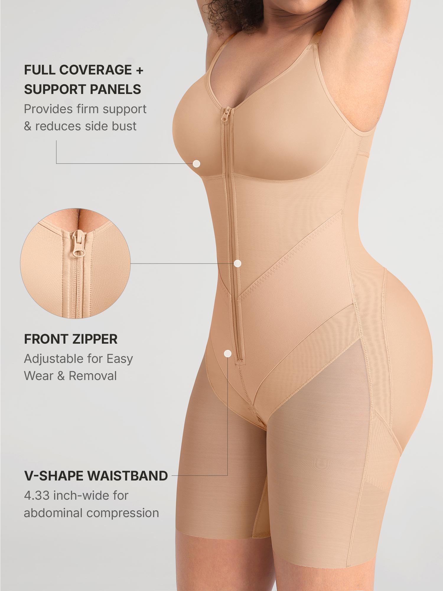 FeelinGirl Fajas Colombianas Shapewear Postpartum Body Shaper Butt Lifter Bodysuit with Zipper Crotch Plus Size