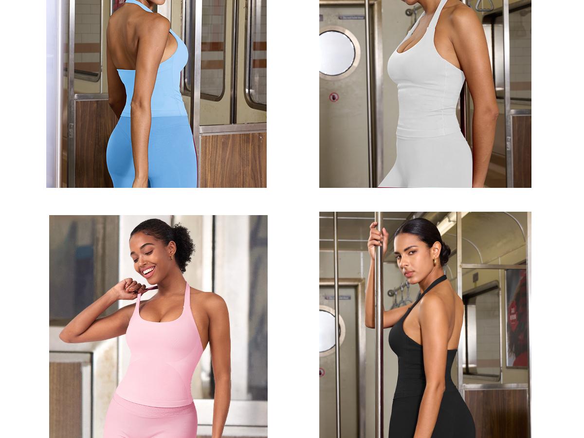 YEOREO SoftHue Women's Impact Halter Tank Top Longline Backless Scoop Neck Built-in Bra Sports Workout Gym Crop Top YEOREO SoftHue Women's Impact Halter Tank Top Longline Backless Scoop Neck Built-in Bra Sports Workout Gym Crop Top