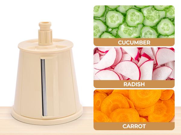 SUSTEAS Rotary Cheese Grater with 6 Replaceable Blades, BPA Free, Easy to Clean & Disassemble, Beige Vegetable Slicer Kitchen Utensils Stainless Steel Food Shredder Tool