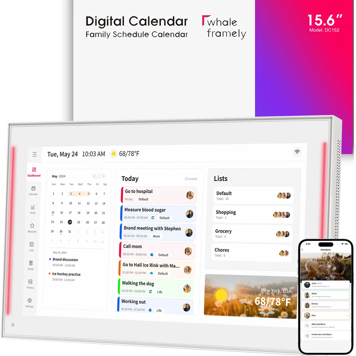 15.6 Inch LED Light Digital Calendar, Meal Schedule, Duty Chart, HD Smart Touch Screen Home Interactive Electron Calender - Built-in Digital Photo Frame Function, Wall-Mountable (white, 15.6), #SummerWins, #DealsForYouDays summerwins