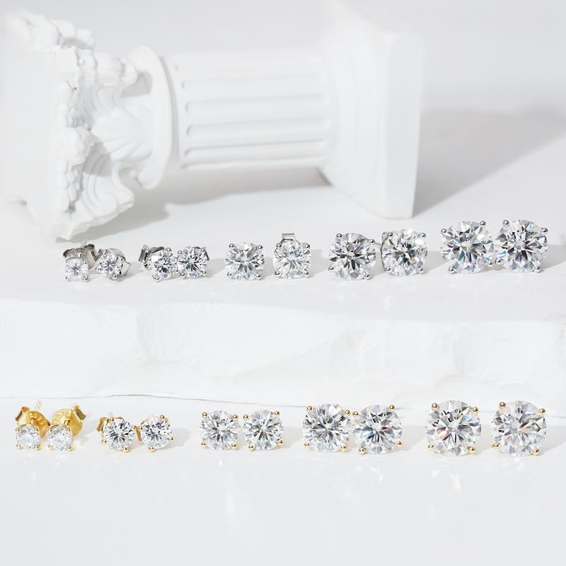 Delzzad 14k Gold-Plated Solitaire Four Prong Earrings Screw Back/Butterfly Back Lab-Created Moissanite Stud Earring S925 Sterling Silver Moissanite Jewelry Perfect Birthday Mother’s Day Christmas Gift for Women Studearrings