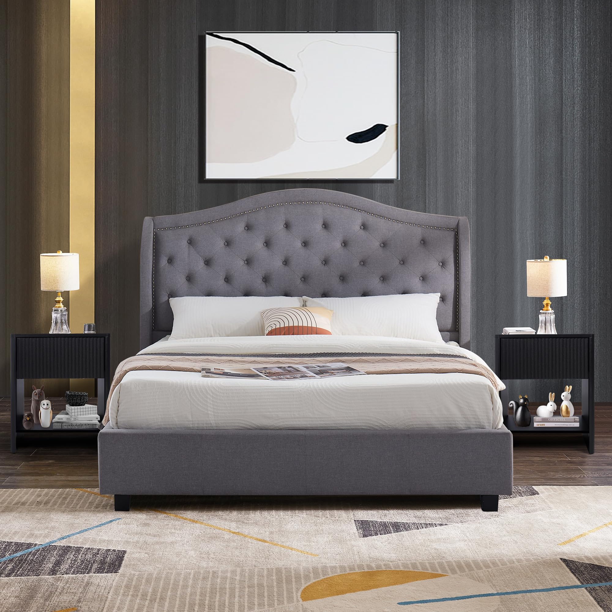 Giratree 2 Piece Mid-Century Modern Nightstand Set, Farmhouse Bedroom Nightstand, Small Side Table with Storage, Recessed Cabinet Wood Nightstand Giratree 2 Piece Mid-Century Modern Nightstand Set, Farmhouse Bedroom Nightstand, Small Side Table with Storage, Recessed Cabinet Wood Nightstand