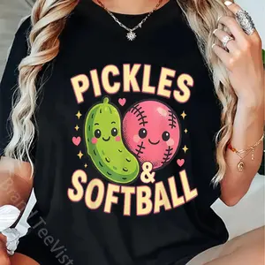 100% Cotton Unisex Softball Tees by K Pickles And Softball Player T-Shirt Casual Graphic Printed Vintage Tshirt