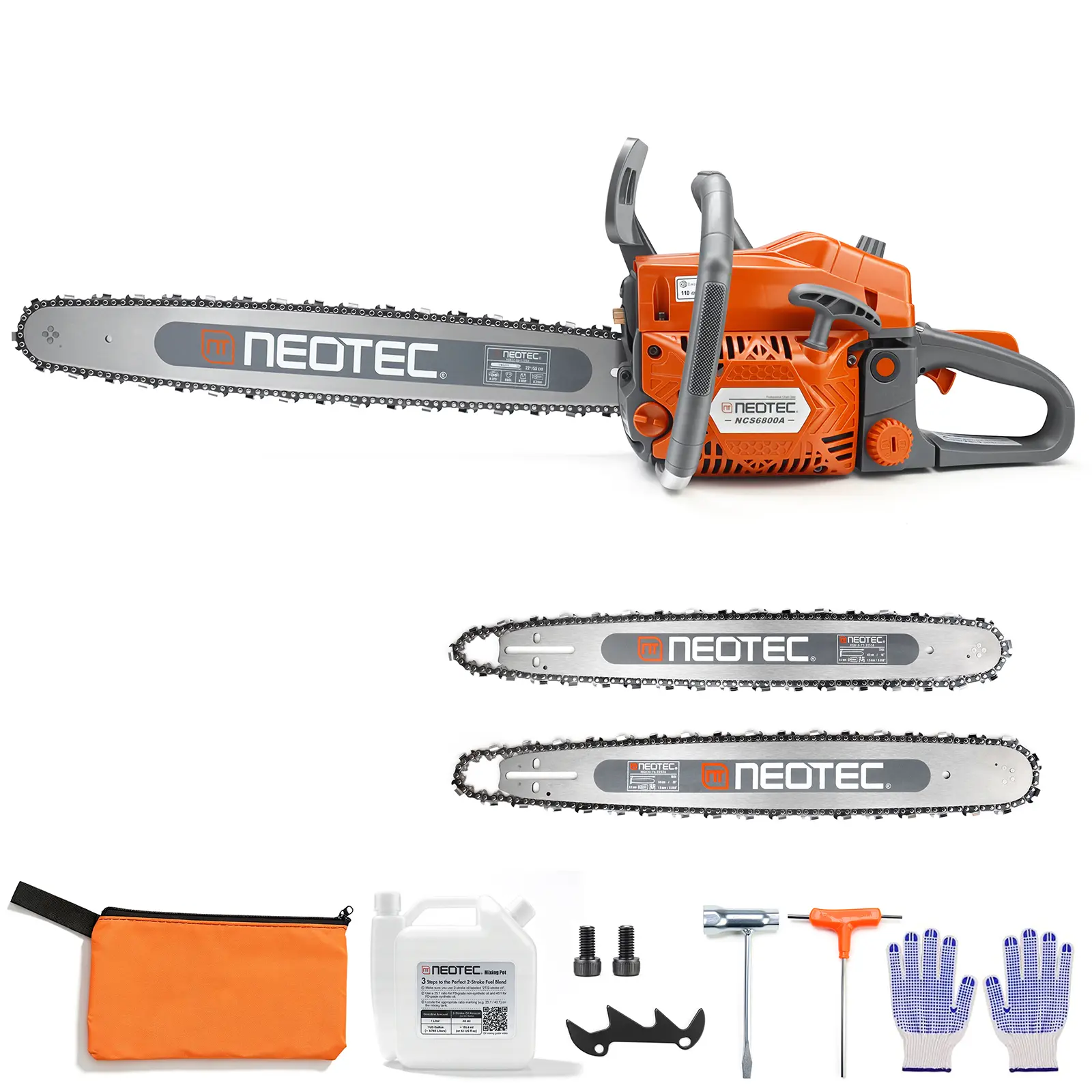 [SummerFinds] NEOTEC 68CC Gas Powered Chainsaw 22 & 24 Inch Cordless Handheld Petrol Gasoline Chain Saw for Tree Felling Forestry Logging with Gloves & Accessories