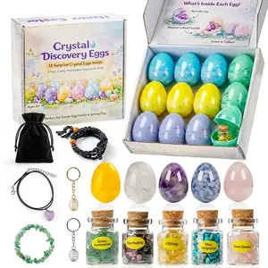 12 Pre-Filled Easter Eggs with Gemstone Crystals & Jewelry – Fun Easter Egg Hunt Surprise for Kids, Ideal Basket Stuffers & Holiday Party Favors Colorful Gradient Dragon Statue