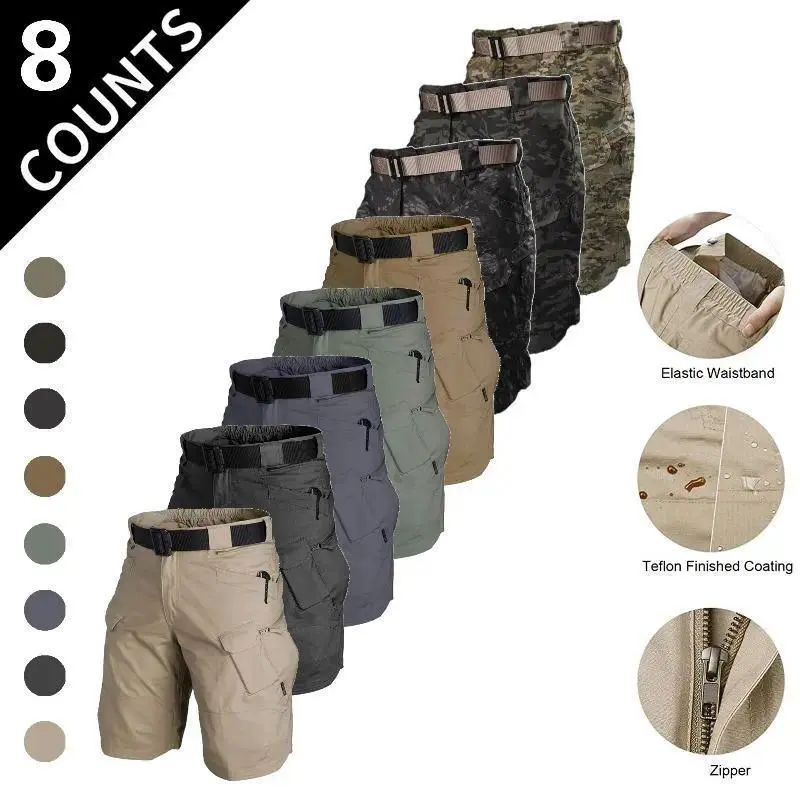 Men's Tactical Cargo Shorts - 8-Color, Water-Resist Build, Elastic Waist, Multi-Pocket Bottoms for Hiking, Daily Wear