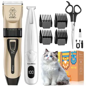 Low-Noise Pet Grooming Kit, Quiet Pet Grooming Set, Rechargeable Cordless Pet Hair Clippers and Trimmer, Suitable for Small Dogs, Large Dogs, Cats, and Other Animals (2-in-1 Set)