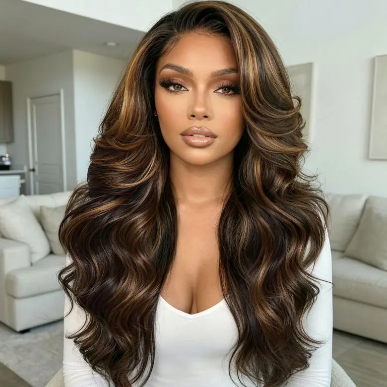 【New In】Nadula Black with Caramel Highlights Body Wave/Yaki Straight Glueless 7x5 Closure Human Hair Wigs with Drawstring Natural Hairline No Slip Beginners Friendly
