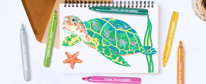 Ohuhu Glitter Markers Pen: Fine Tip - 12 Glitter Colors - 0.7mm/3mm - Metallic Shimmer Marker Fine Tip Water-based Ink for Kids Adults DIY Crafts Greeting Birthday Cards Making Mugs Wood