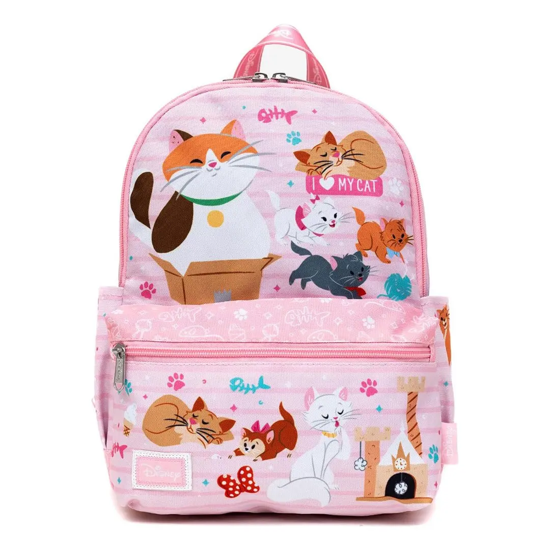 WondaPop Disney Cats All-Over Print Mini Backpack, Women's Cute Nylon Casual Daypack with Multiple Pockets